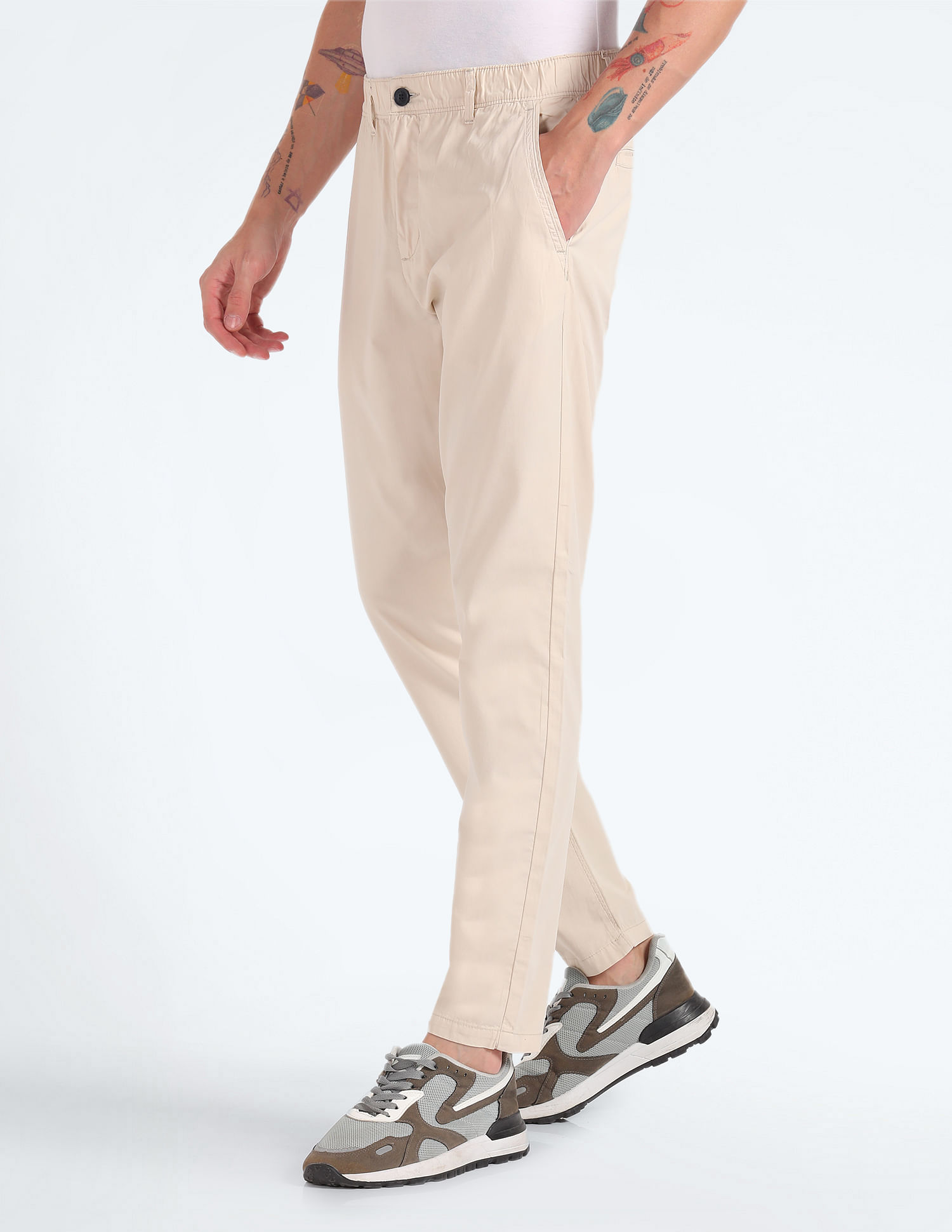 Flying Machine Elasticised Waist Solid Trousers