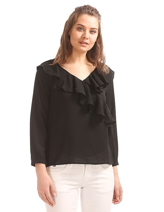 Buy Elle Studio Long Sleeve Ruffled Top 