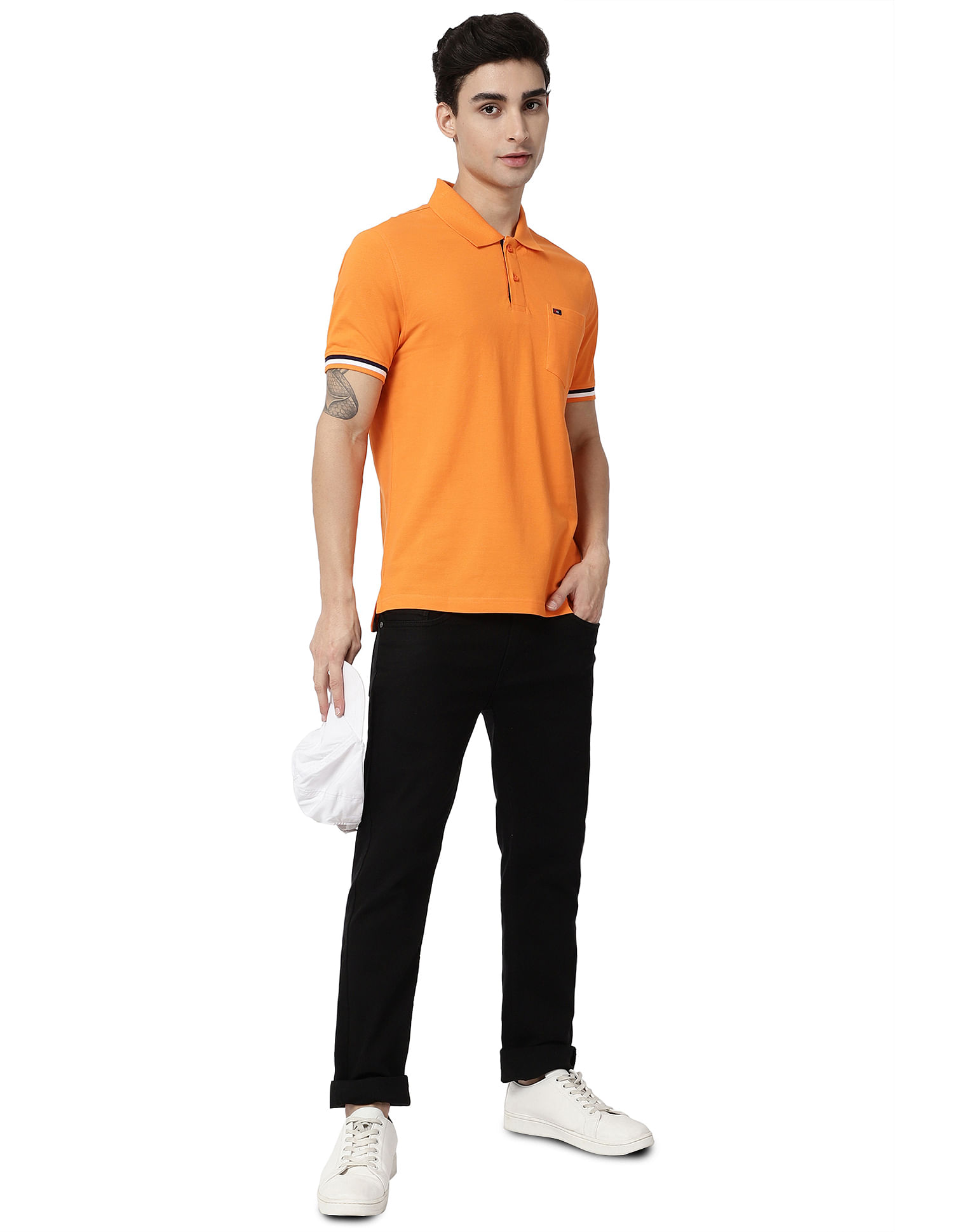 AD by Arvind Solid Cotton Pique Polo Shirt