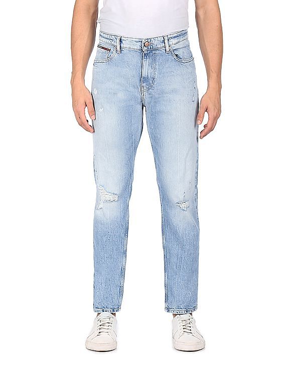Tommy Hilfiger Men Blue Ryan Regular Straight Fit Distressed Jeans
