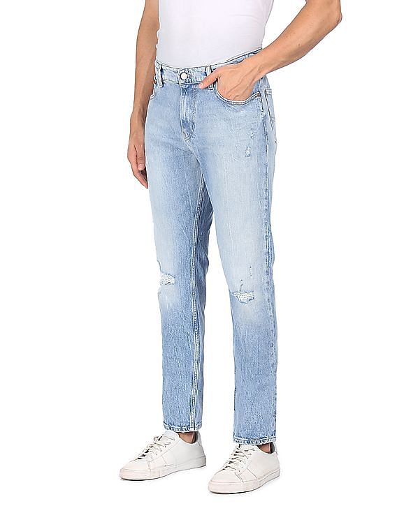Tommy Hilfiger Men Blue Ryan Regular Straight Fit Distressed Jeans