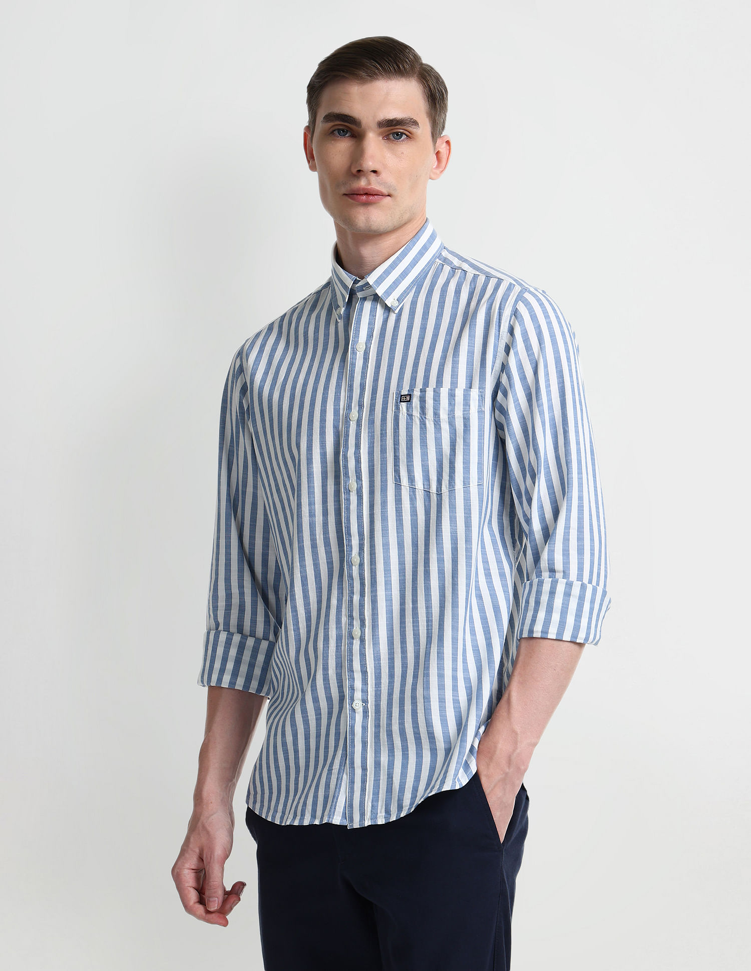 Arrow Sport Slim Cotton Vertical Stripes Shirt