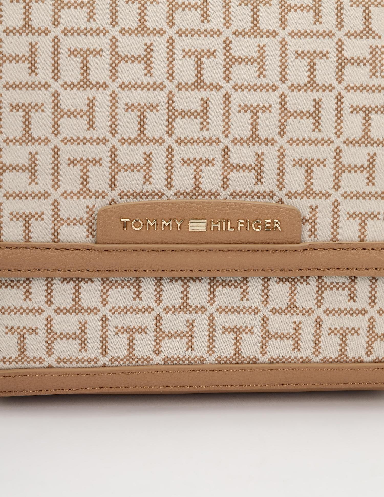 Tommy Hilfiger Logo Brown Polyester Sling Bag