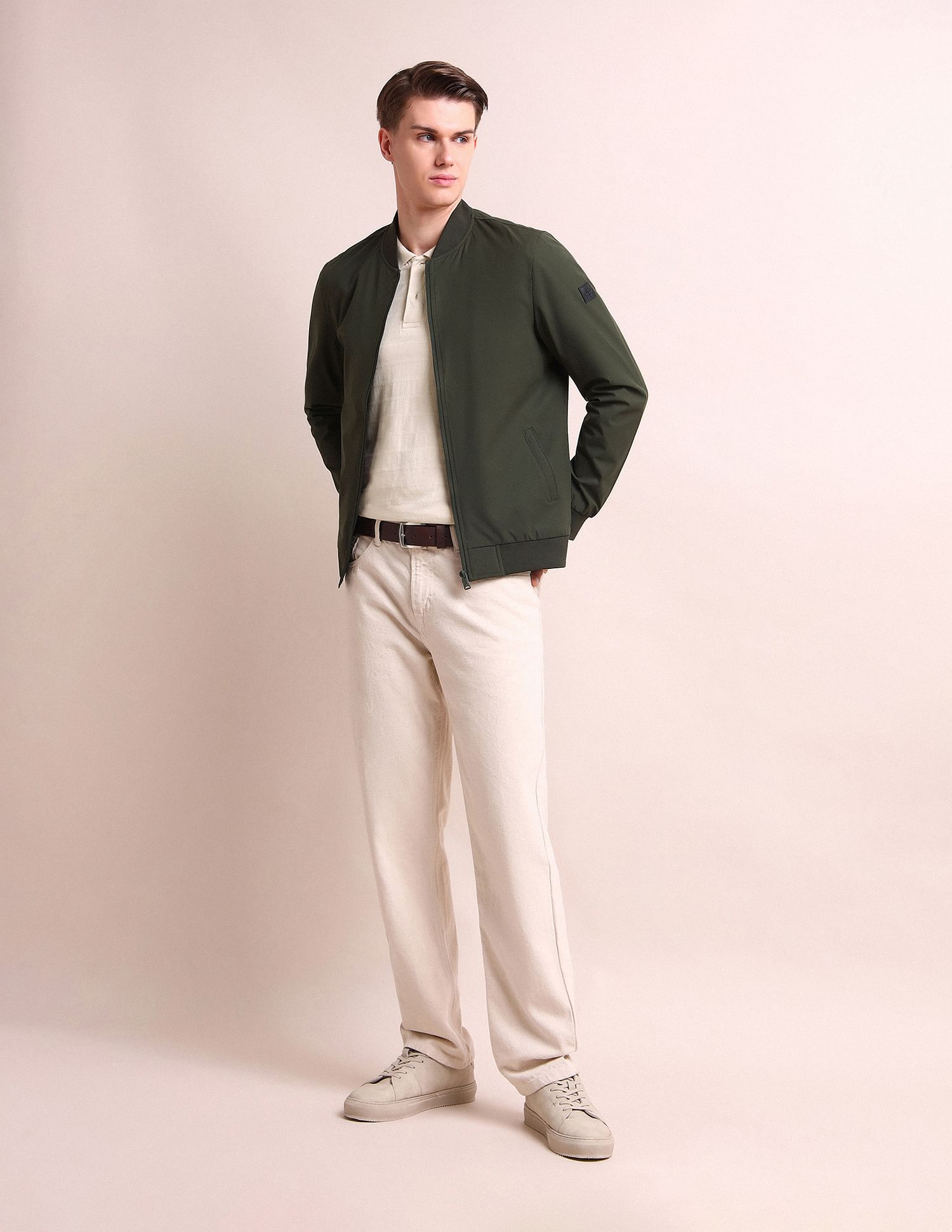 Arrow Sports Stand Neck Solid Bomber Jacket