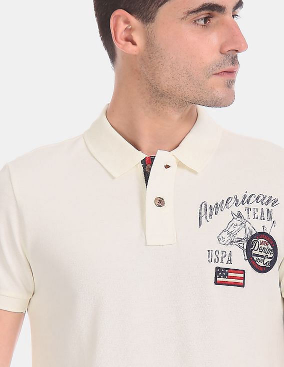 U.S. Polo Assn. Denim Co. White Brand Print Pique Polo Shirt