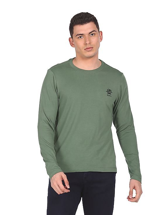 U.S. Polo Assn. Men Olive Long Sleeve Solid T-Shirt