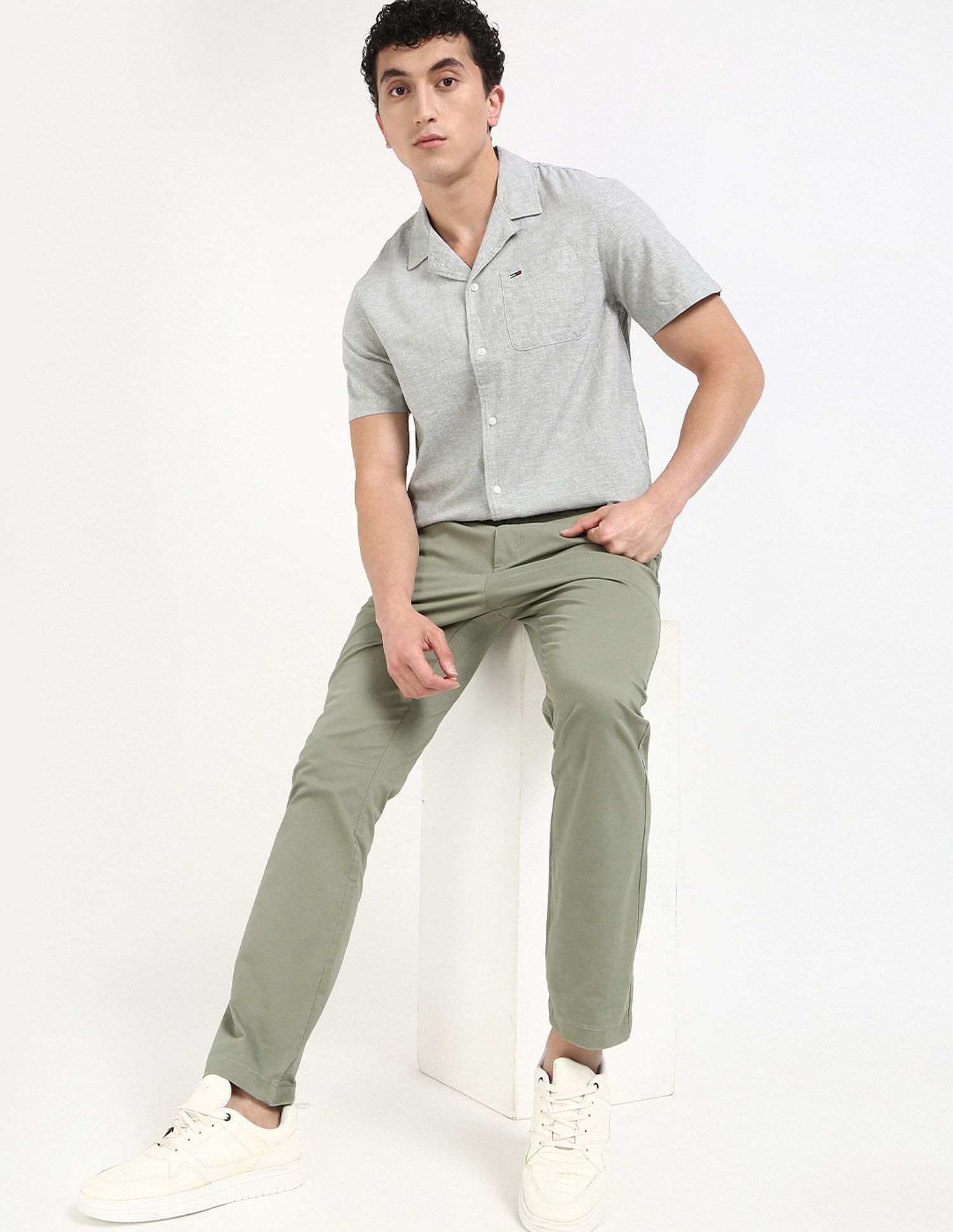 Tommy Hilfiger Kids Green Solid Trousers for Fresh Look