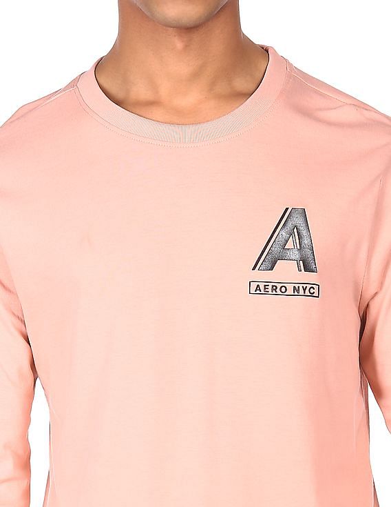 Aeropostale Men Pink Long Sleeve Solid T-Shirt