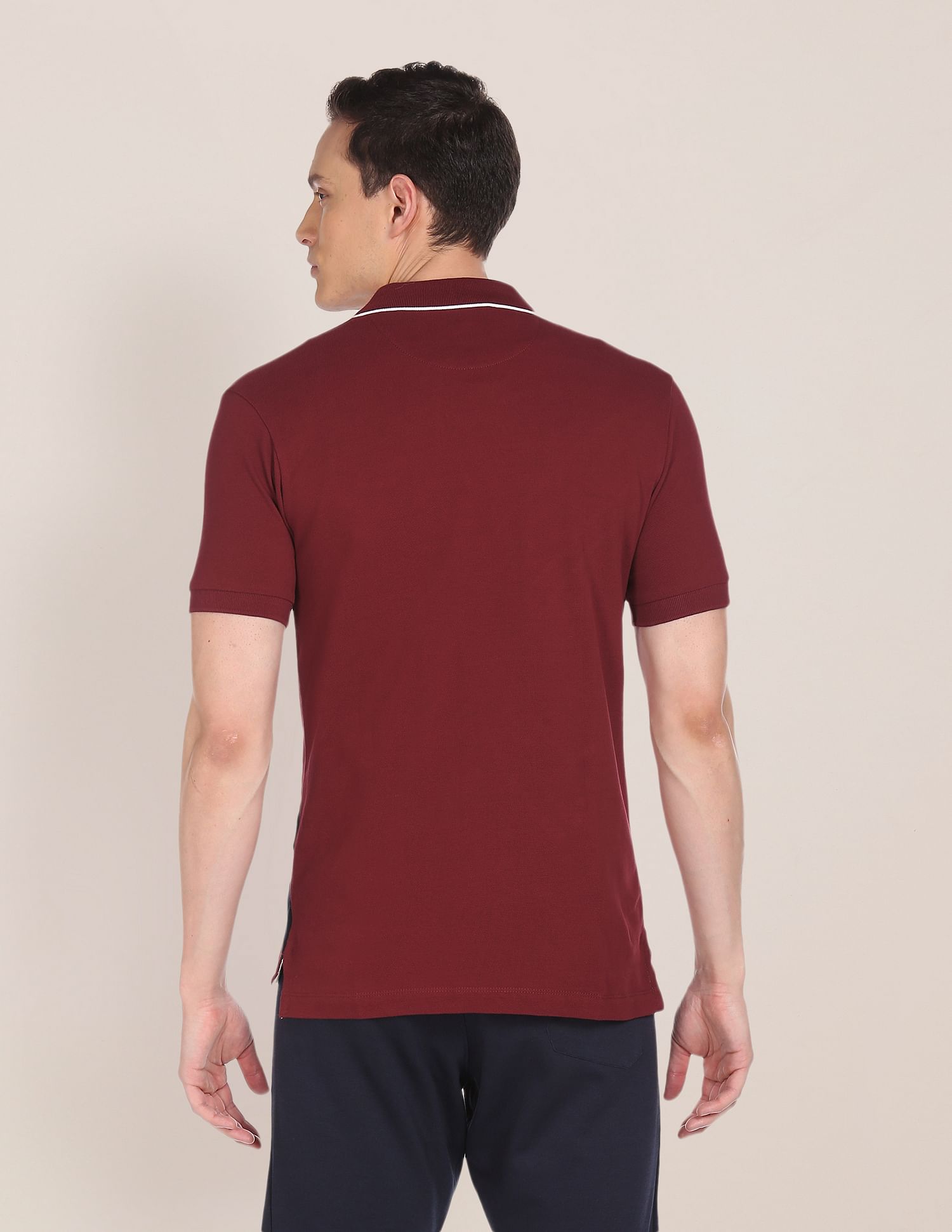 Maroon polo shirt front and clearance back