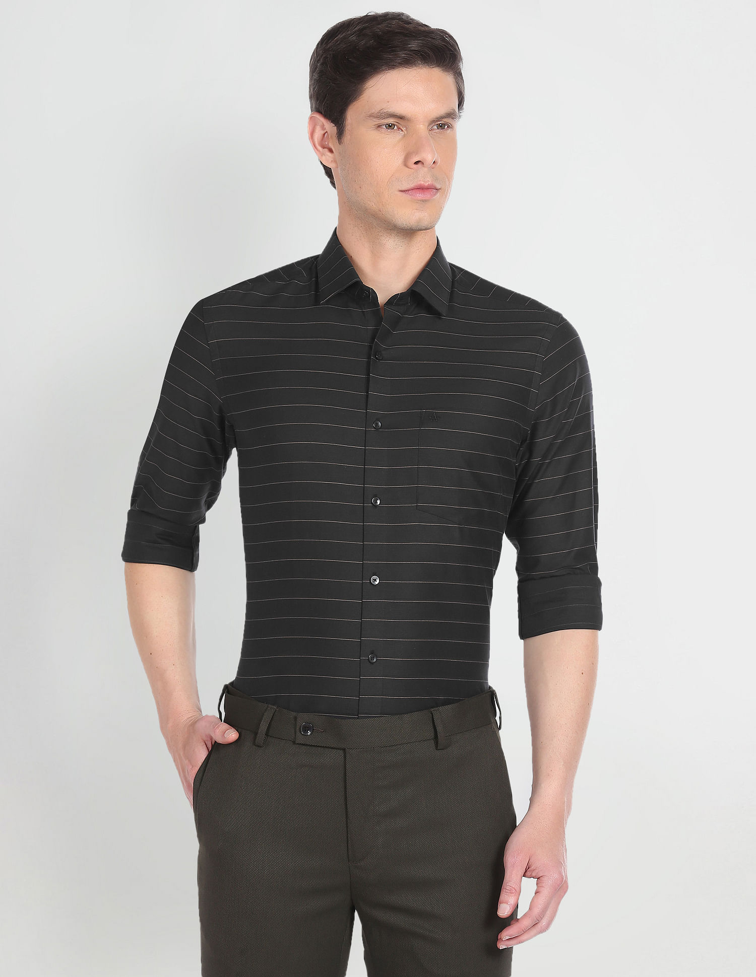 Arrow Horizontal Stripe Cotton Shirt