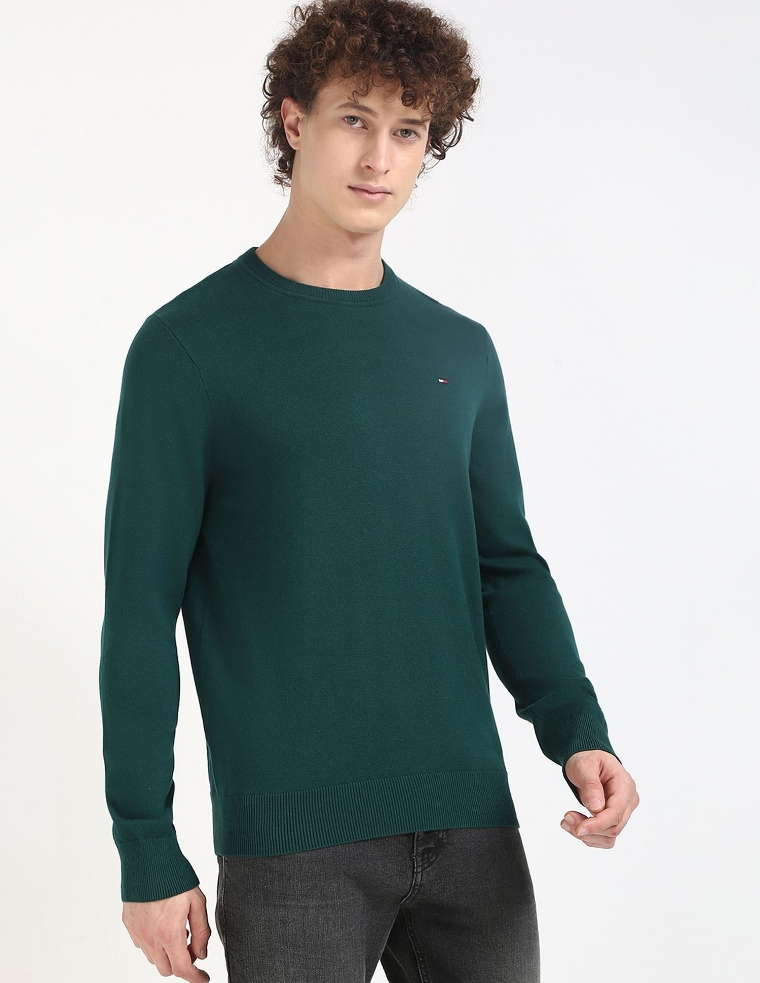 Tommy Hilfiger Solid Regular-Fit Cotton Sweater