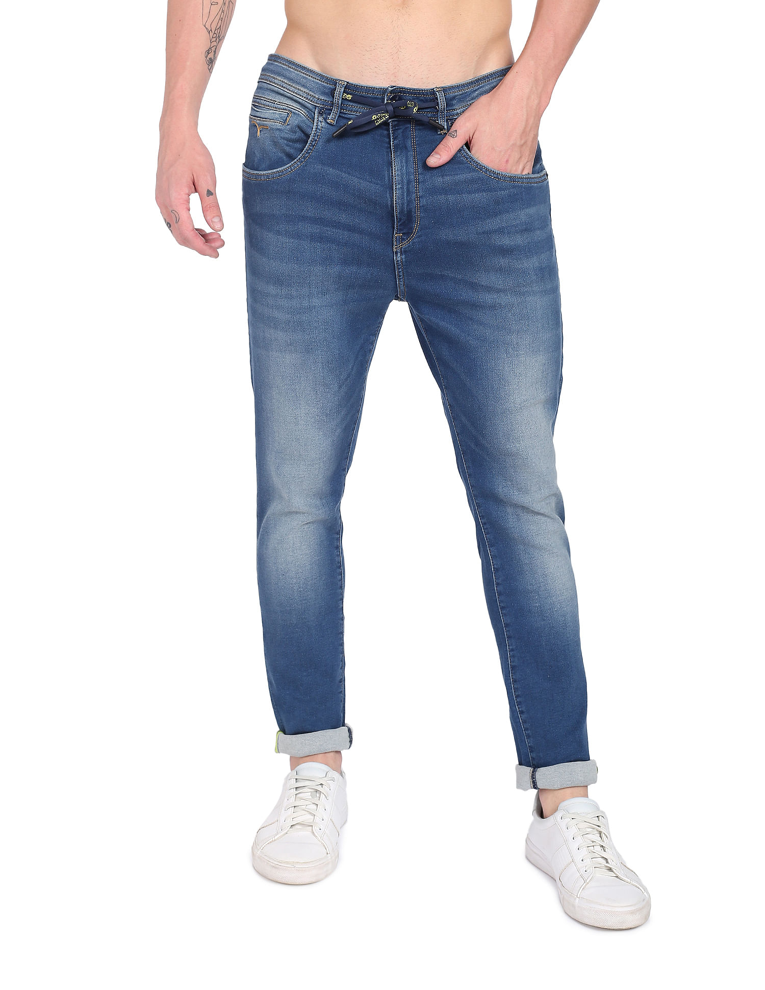 Flying Machine Mid Rise Adjustable Drawcord Tie-up Jeans