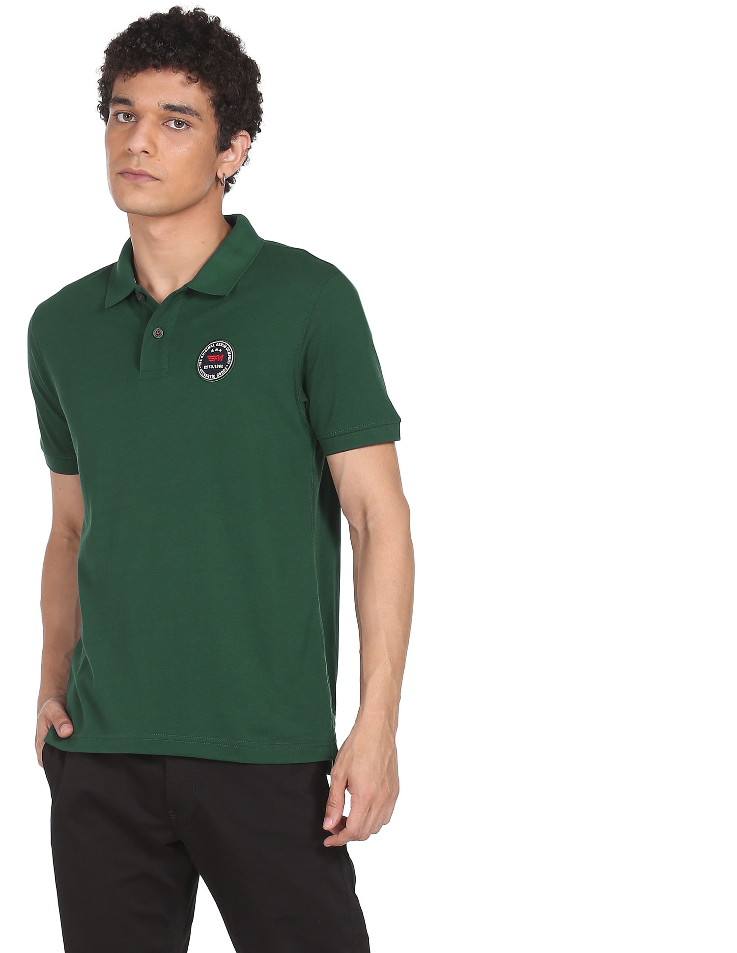 Flying Machine Printed Collar Applique Logo Polo Shirt