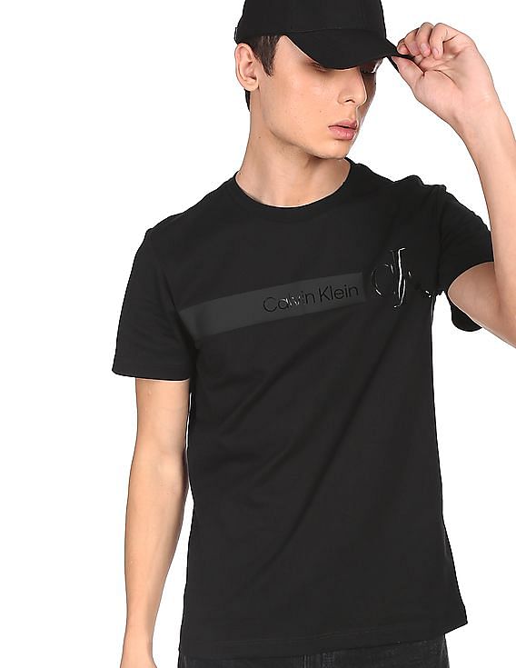 Buy Calvin Klein Men Black Pima Cotton Tonal Logo T-Shirt 