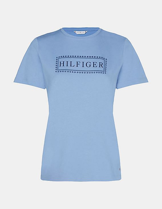 Buy Tommy Hilfiger Women Navy Round Neck Brand Print T-Shirt - NNNOW.com