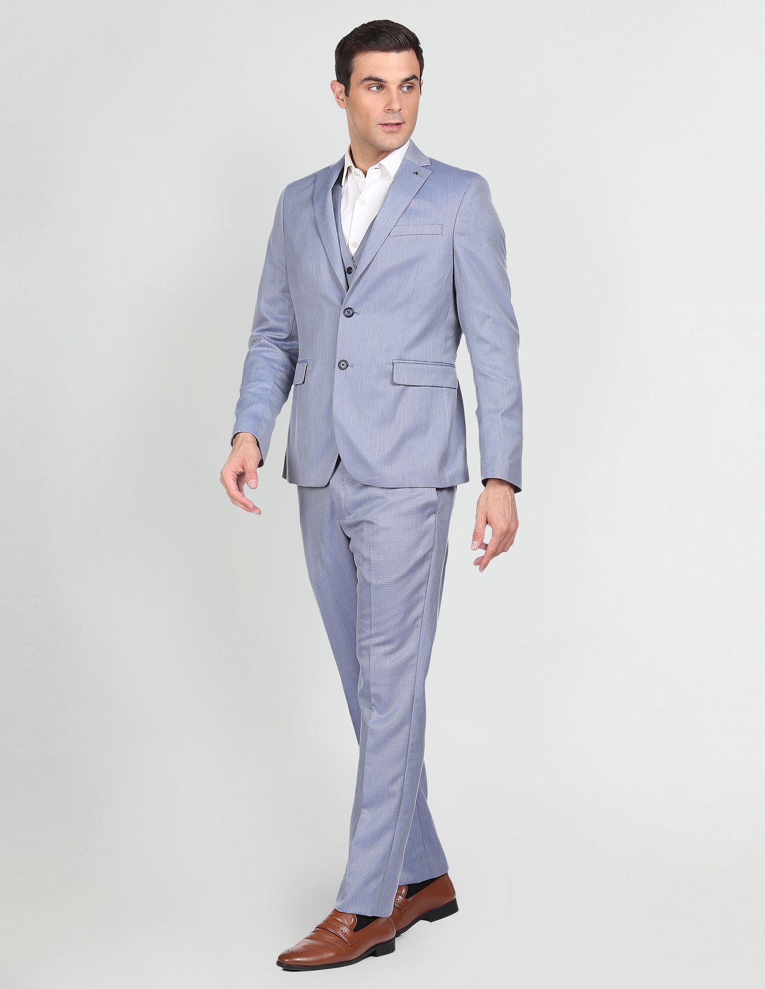 Buy Arrow Men Blue Tailored Fit Three Piece Suit NNNOW