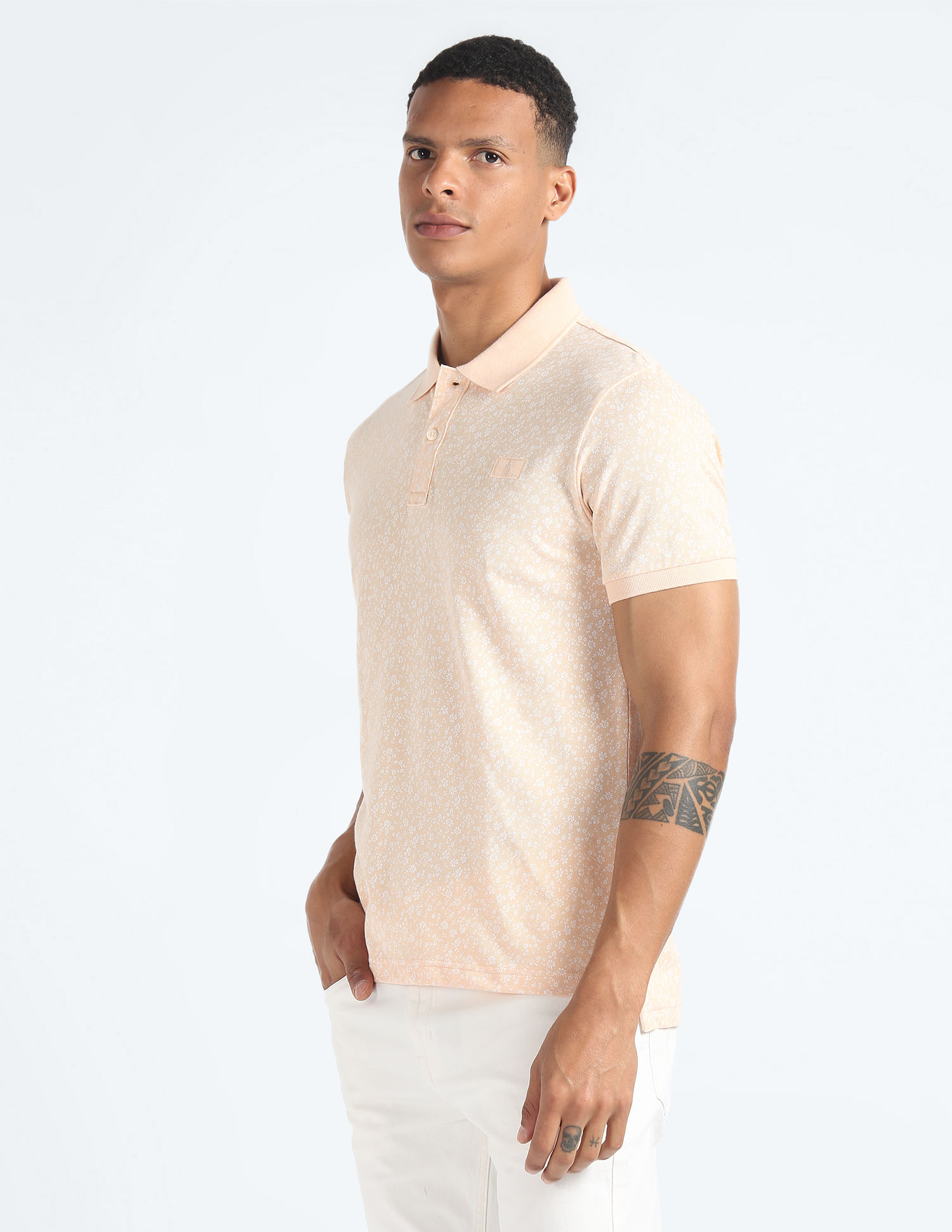 Flying Machine Floral Print Cotton Polo Shirt
