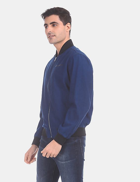 Calvin Klein Men Royal Blue Long Sleeve Zip Up Bomber Jacket