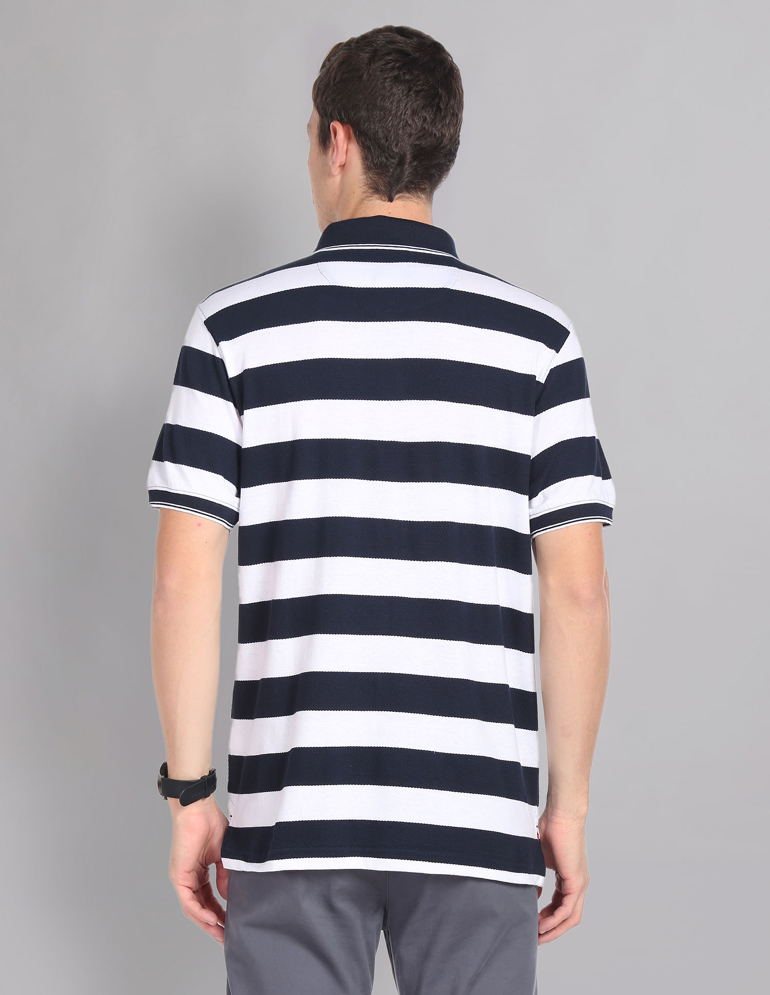 AD by Arvind Horizontal Stripe Moistex Finish Polo Shirt