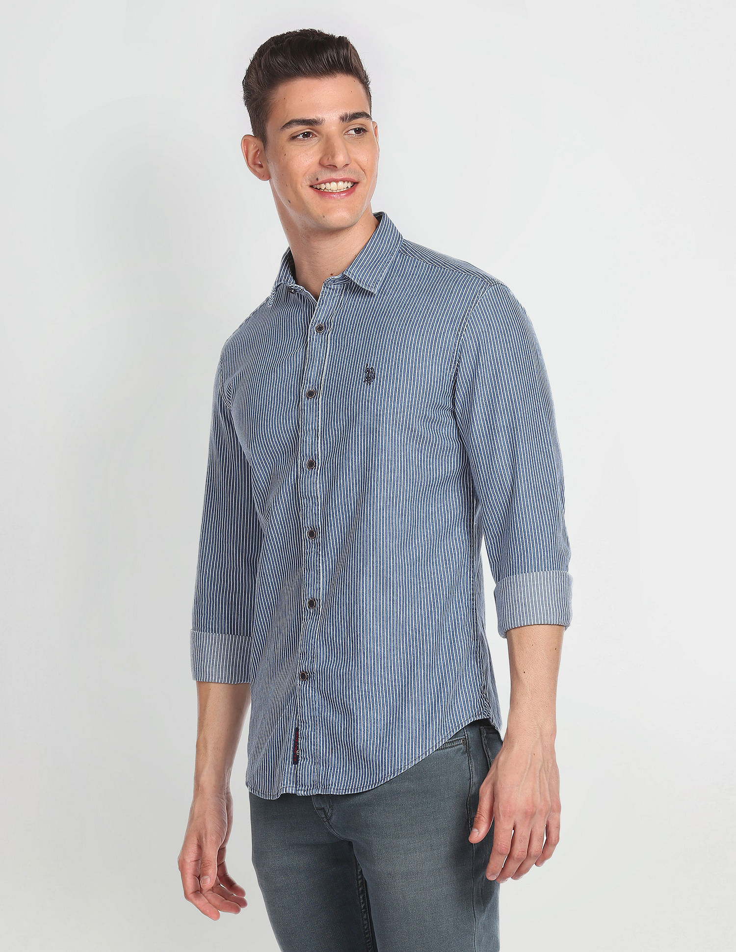 oversized shirt in striped chambray cotton
