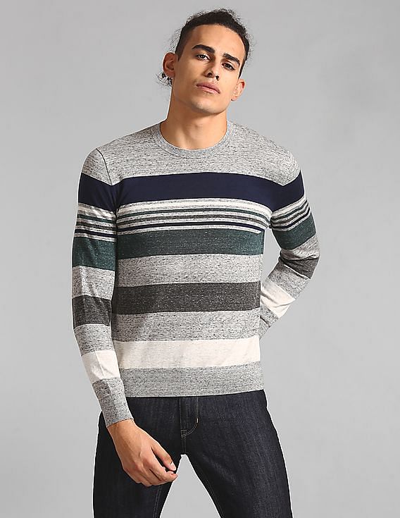 Striped crew neck sweater mens sale