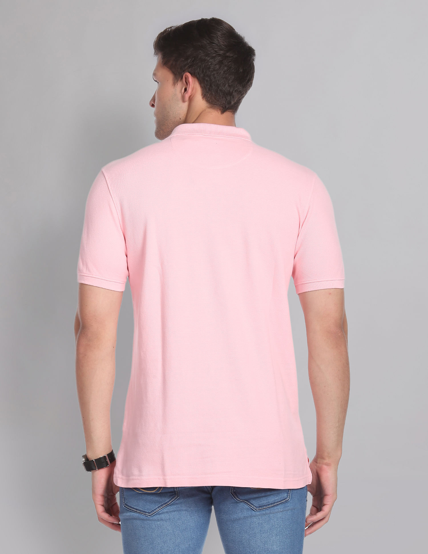 AD by Arvind Cotton Solid Polo Shirt