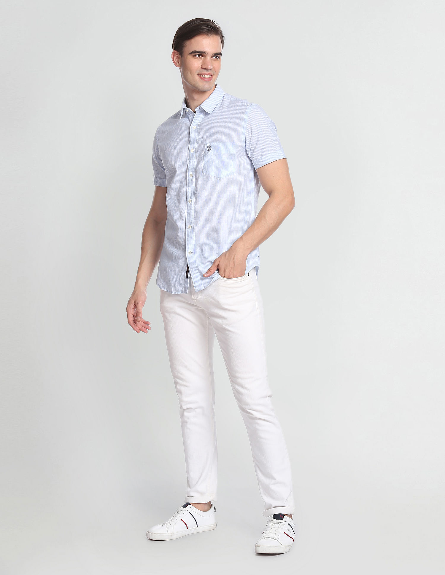 U.S. Polo Assn. Denim Co. Trebled Stripe Short Sleeve Shirt
