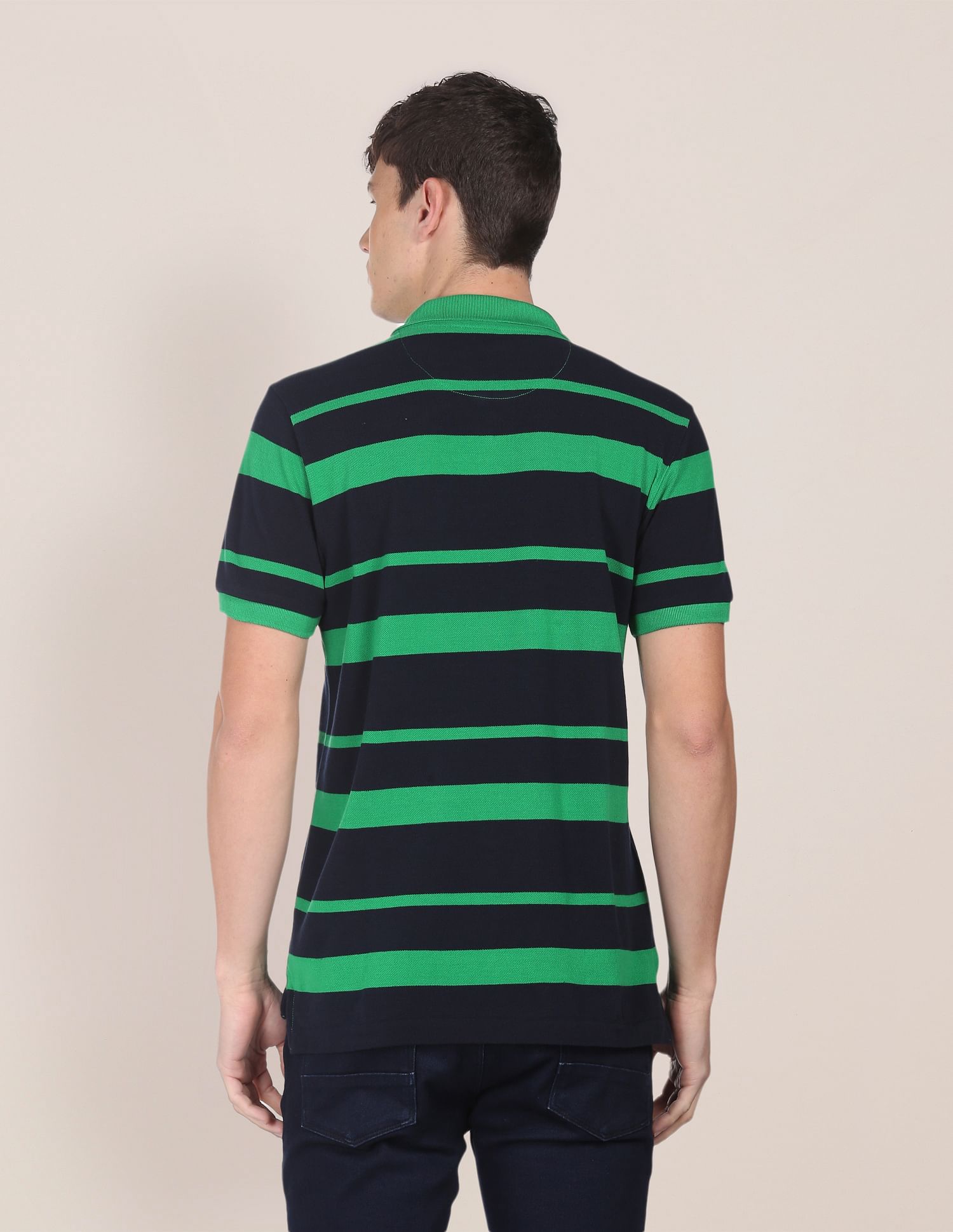 Green shop striped polo