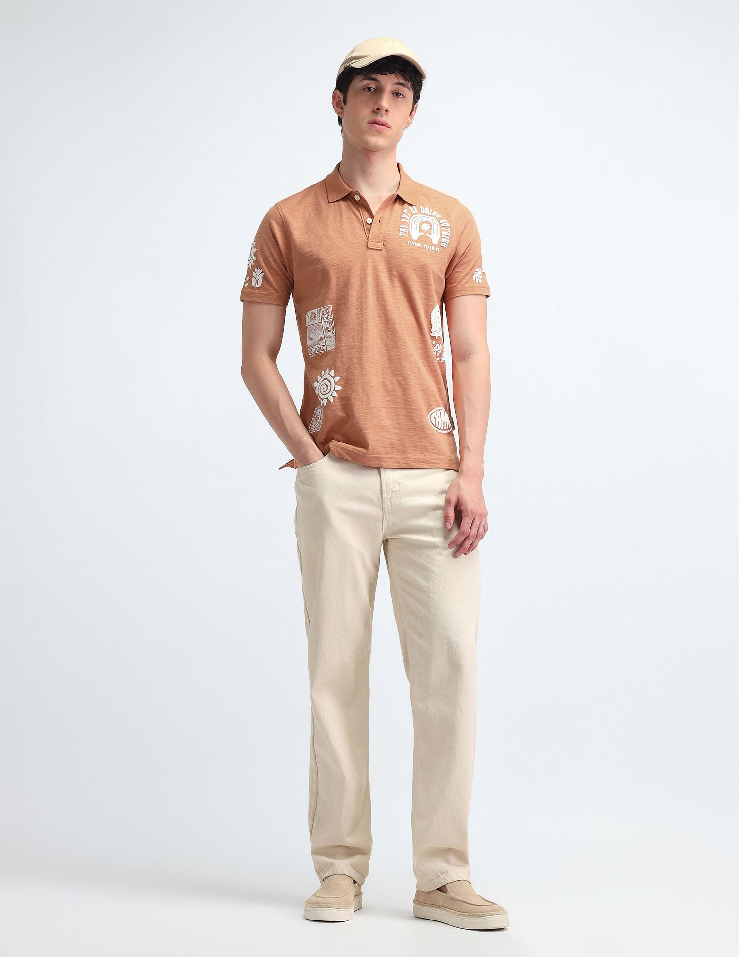 Flying Machine Brand Printed Pattern Relaxed Fit Polo Shirt