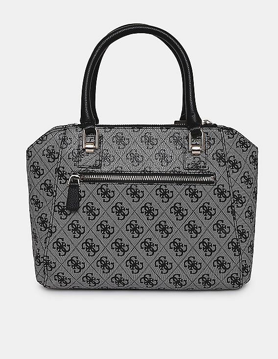 Buy GUESS Women Black And Grey Printed Candace Society Satchel Bag NNNOW