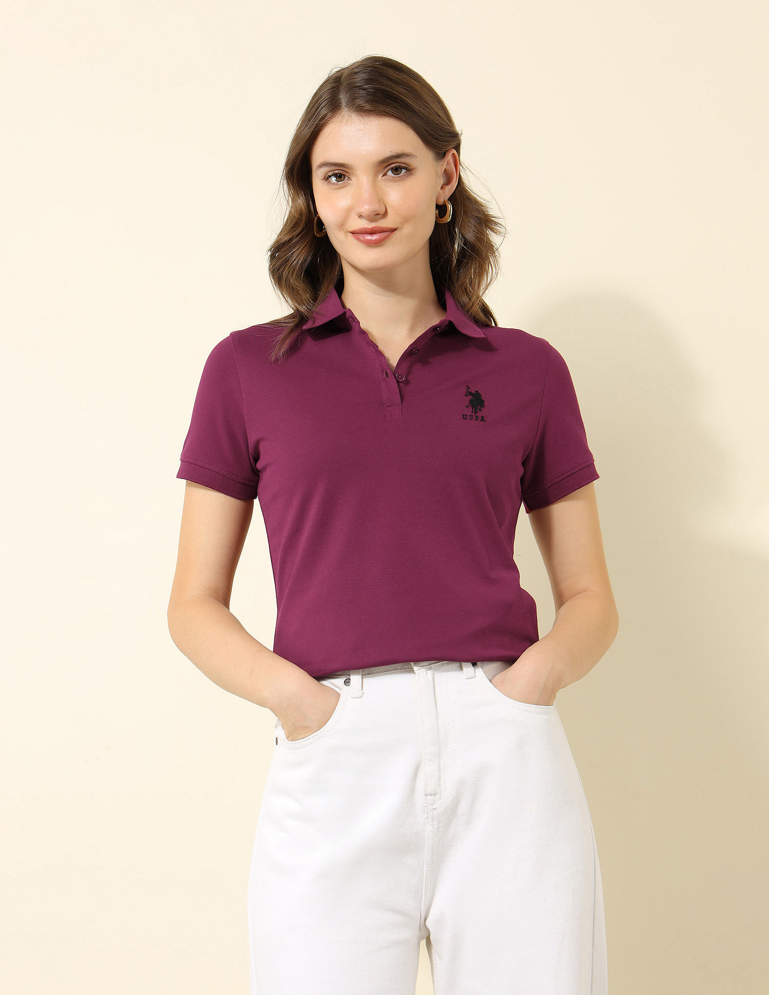 U.S. Polo Assn. Women Regular Fit Solid Polo Shirt