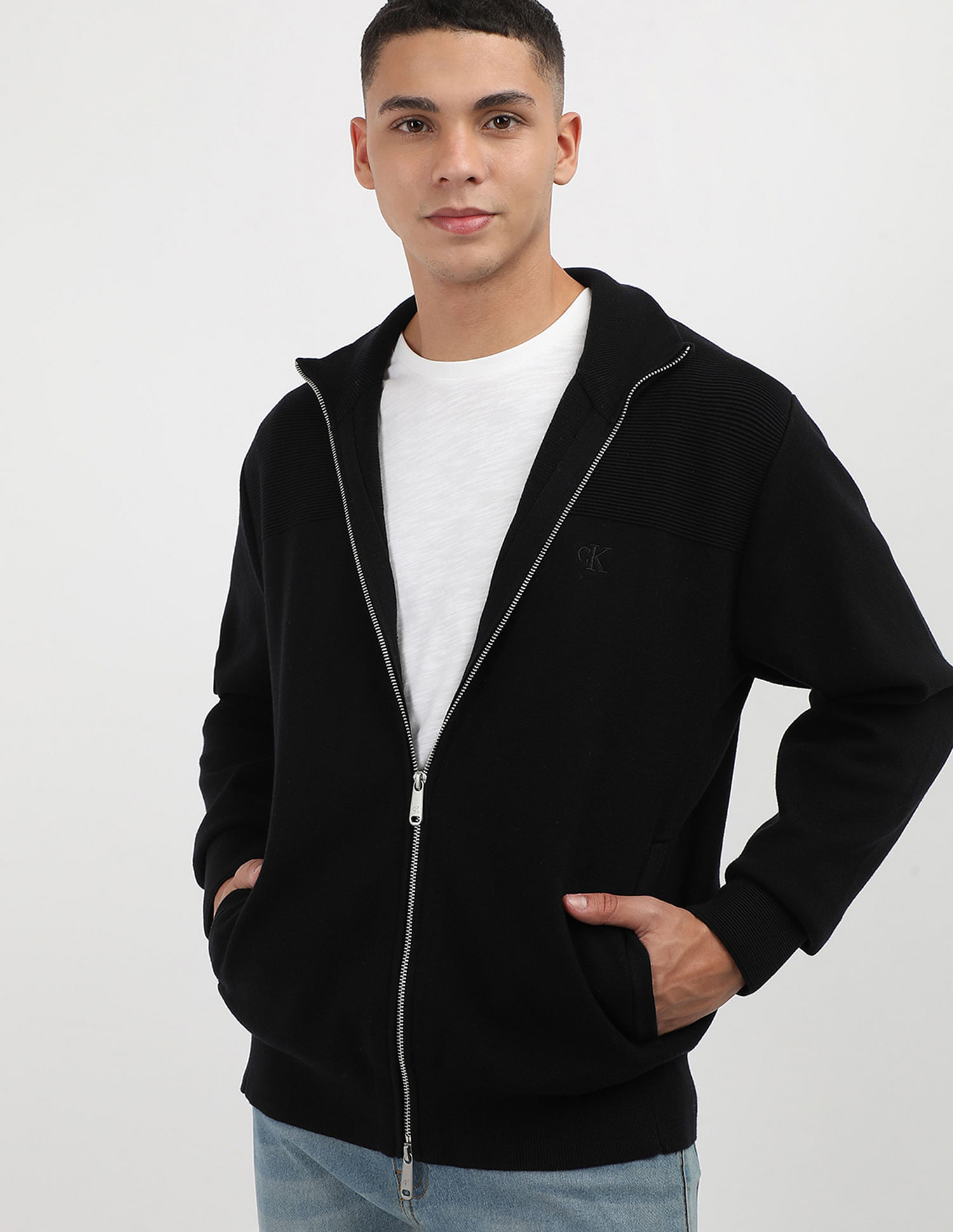 Calvin Klein Jeans Zip Up Mock Neck Sweater