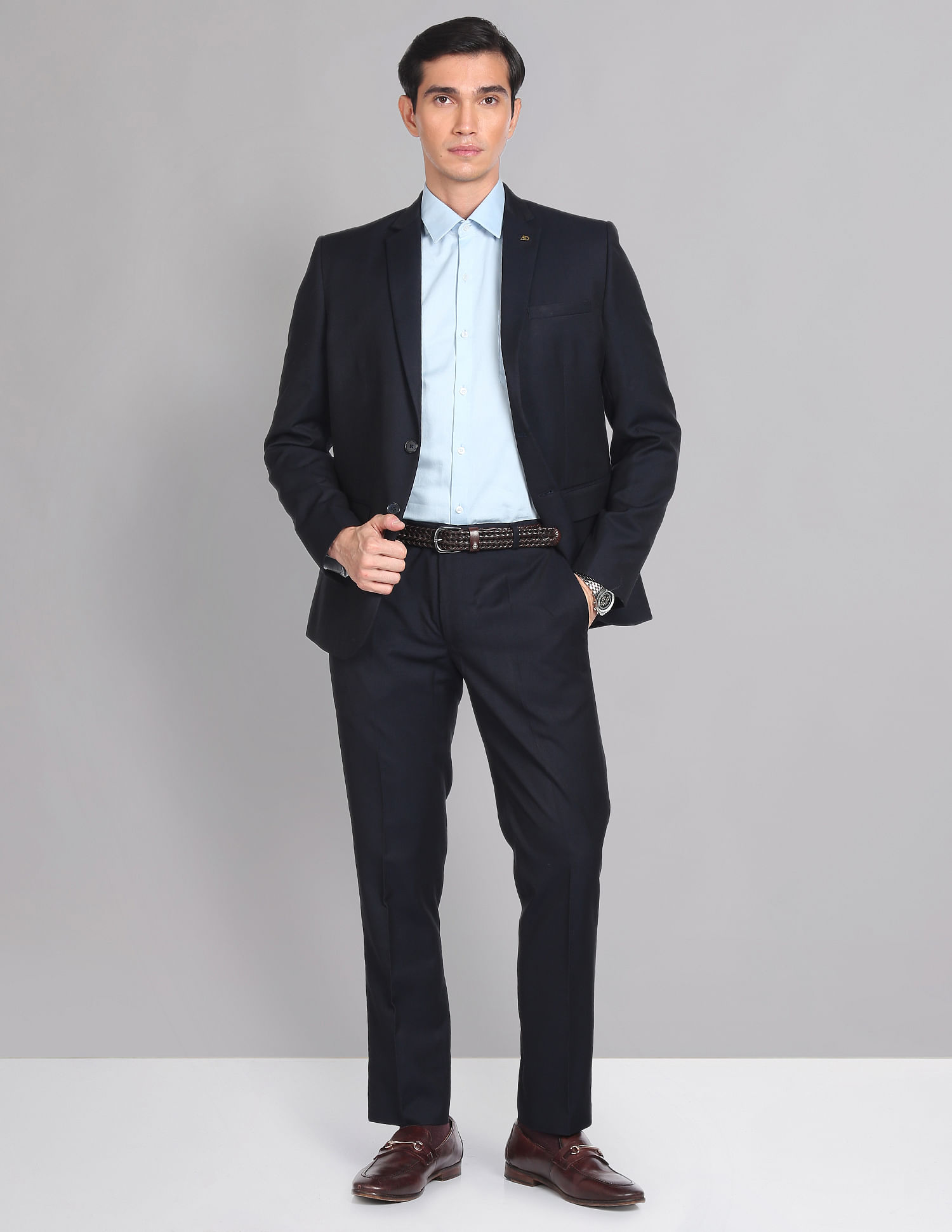 AD by Arvind Tailored Regular Fit Solid Two Piece Suit