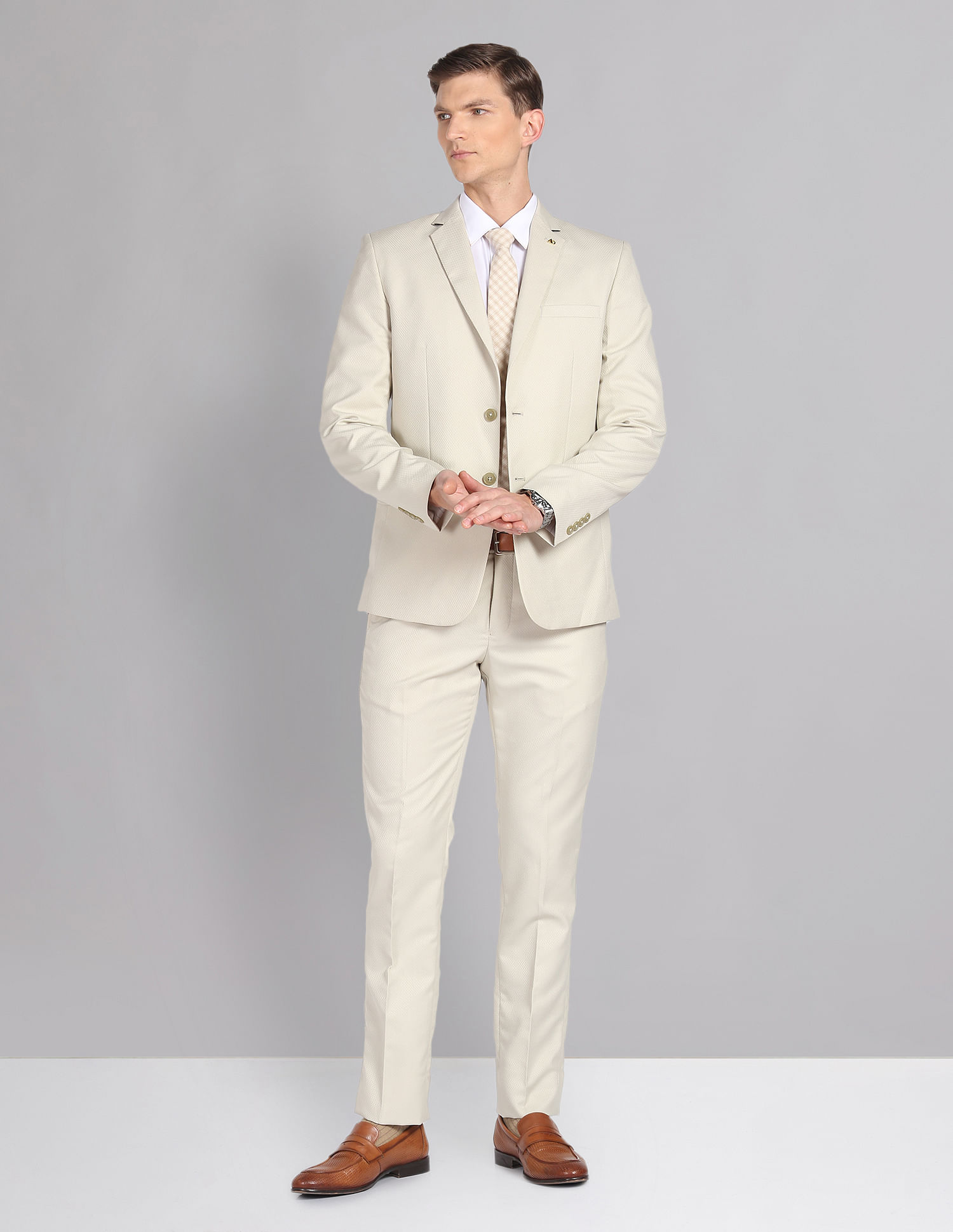 AD by Arvind Tailored Regular Fit Patterned Two Piece Suit