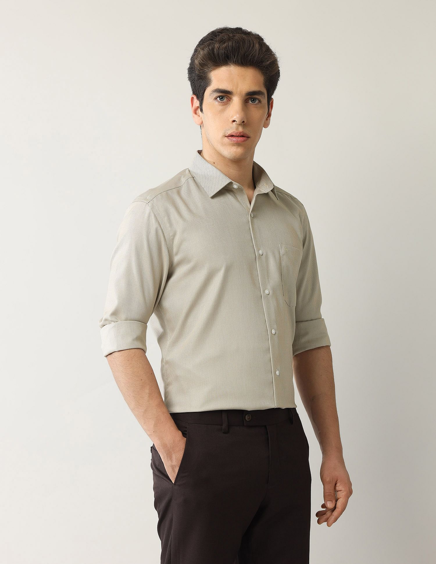 Arrow Textured Manhattan Slim Fit Autopress Shirt