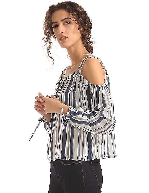 Aeropostale Striped Cold Shoulder Top