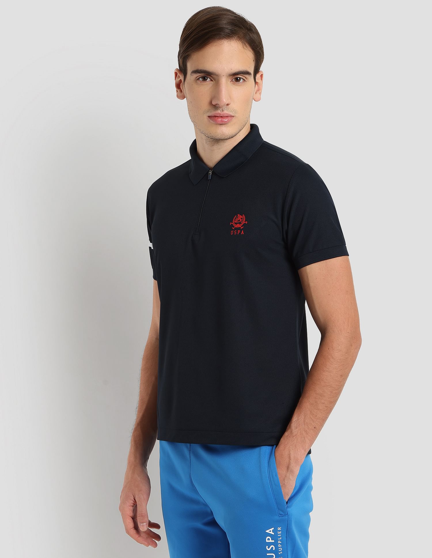 U.S. Polo Assn. Polyester Zipper Sport Polo Shirt