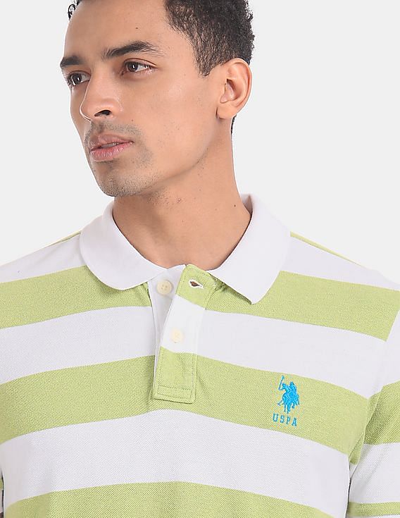 U.S. Polo Assn. Green And Off-White Stripe Pique Polo Shirt