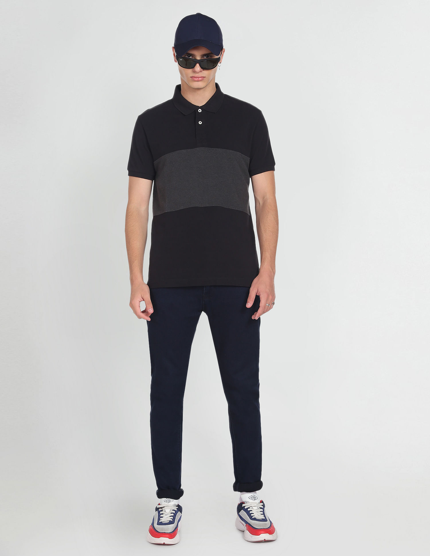 Flying Machine Colour Block Pique Cotton Polo Shirt
