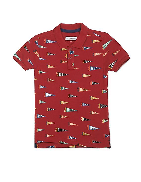 U.S. Polo Assn. Kids Boys Ribbed Collar Printed Polo Shirt