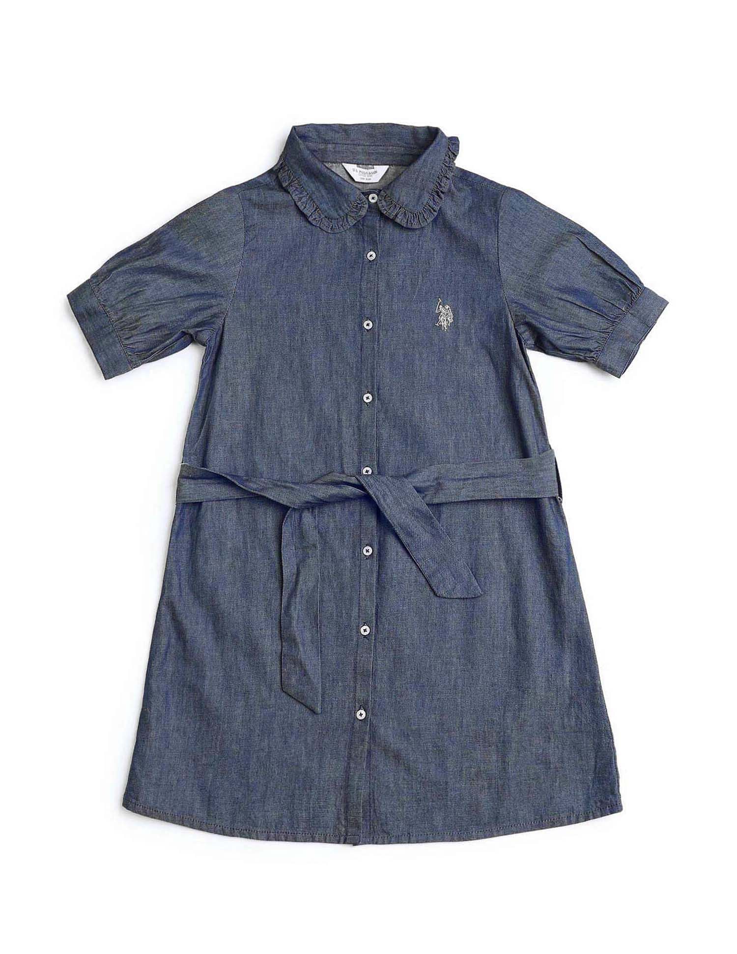 U.S. Polo Assn. Kids Girls Solid Denim Shirt Dress