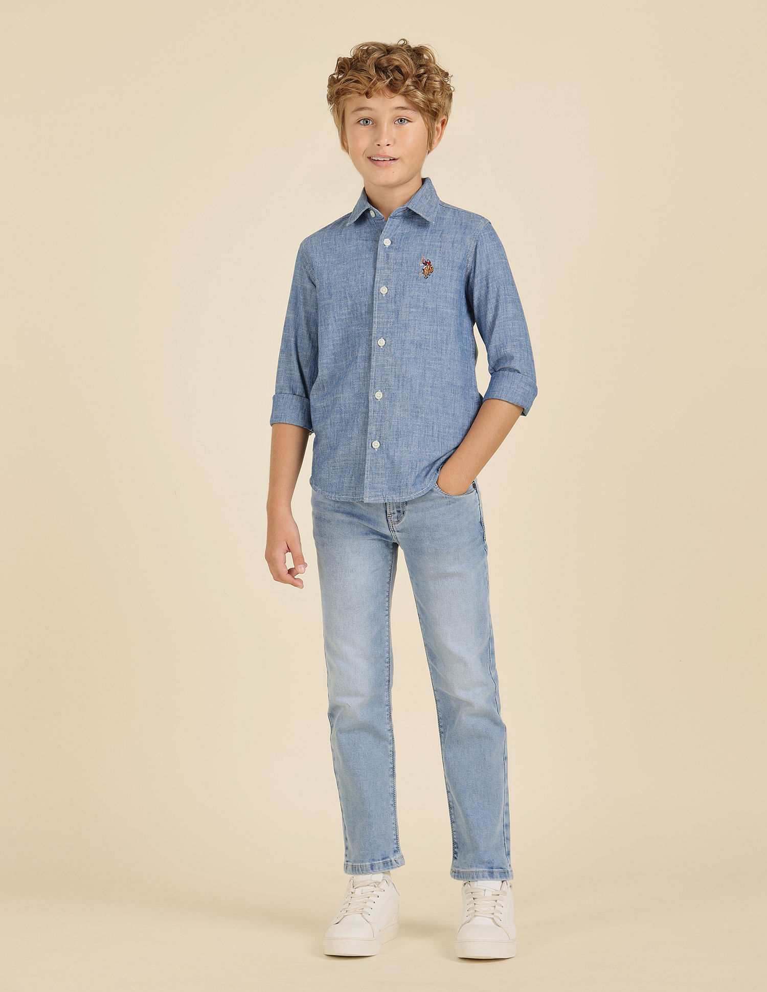 U.S. Polo Assn. Kids Boys Textured Regular Fit Shirt