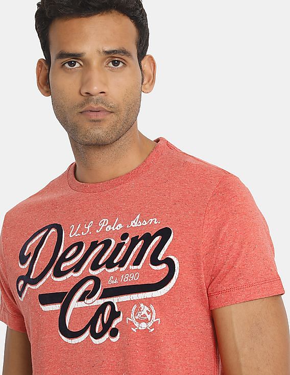 U.S. Polo Assn. Men Light Red Brand Print Speckled Knit T-Shirt
