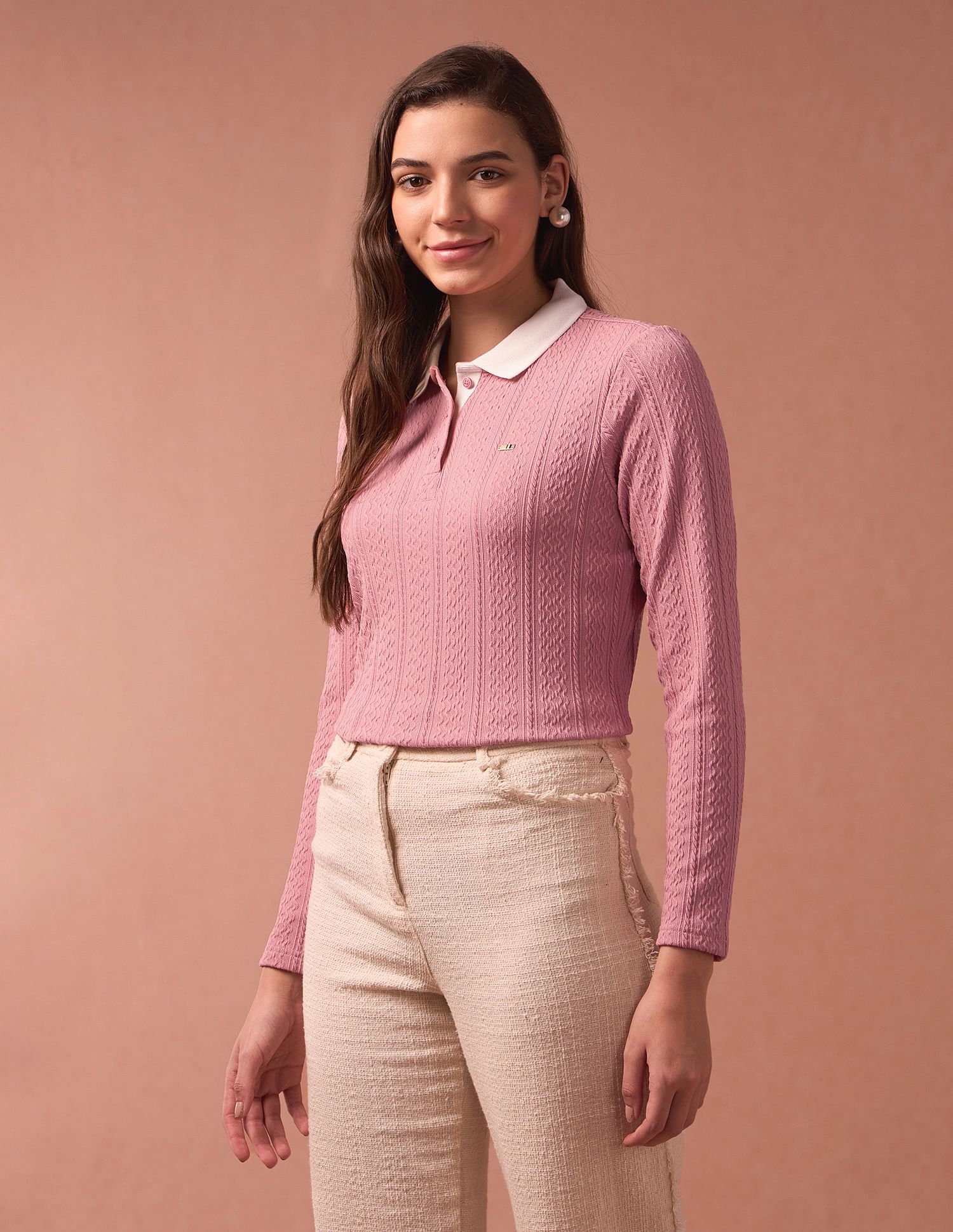 U.S. Polo Assn. Women Textured Contrast Collar Polo Shirt