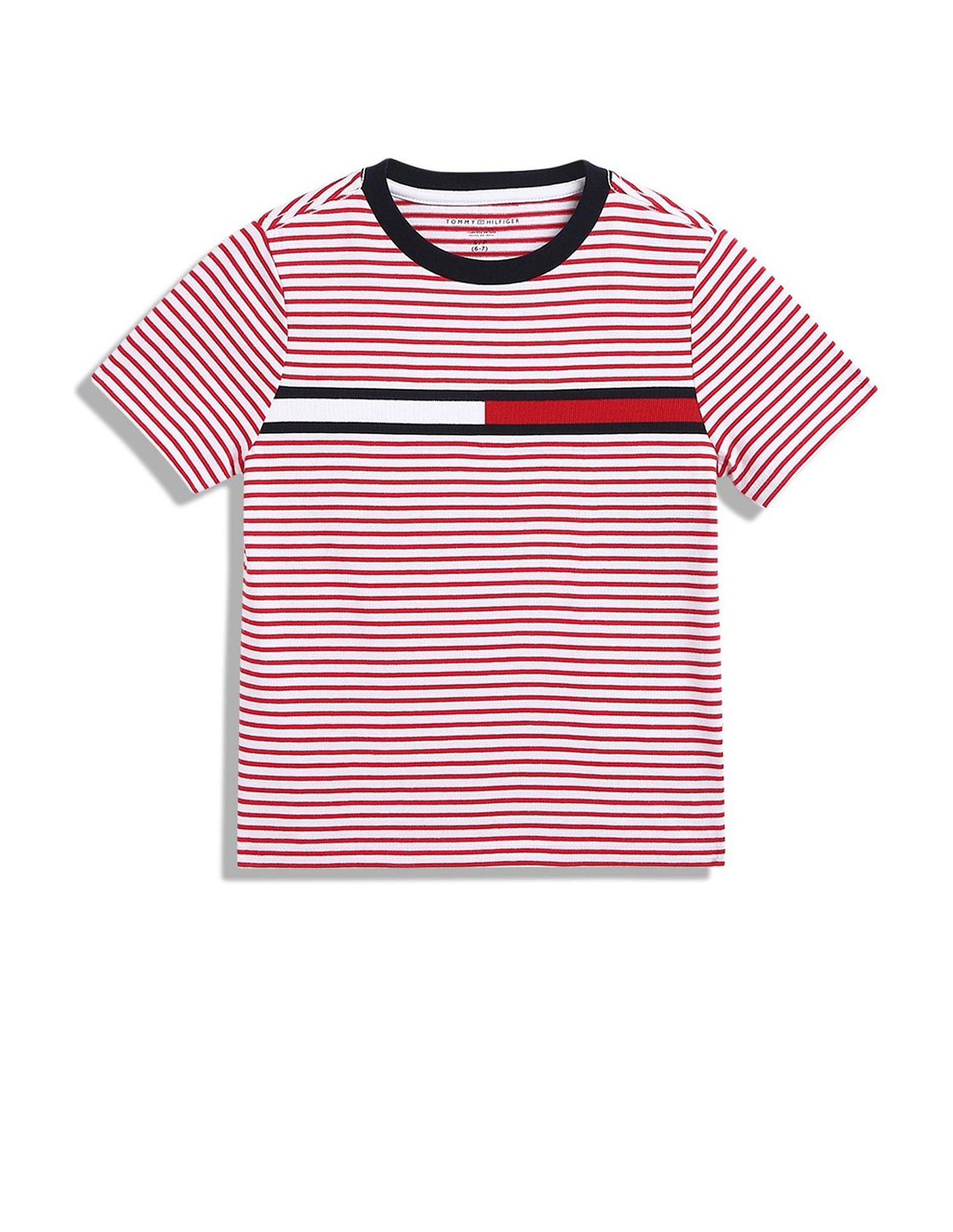 Tommy Hilfiger Boys Red Horizontal Striped T-Shirt