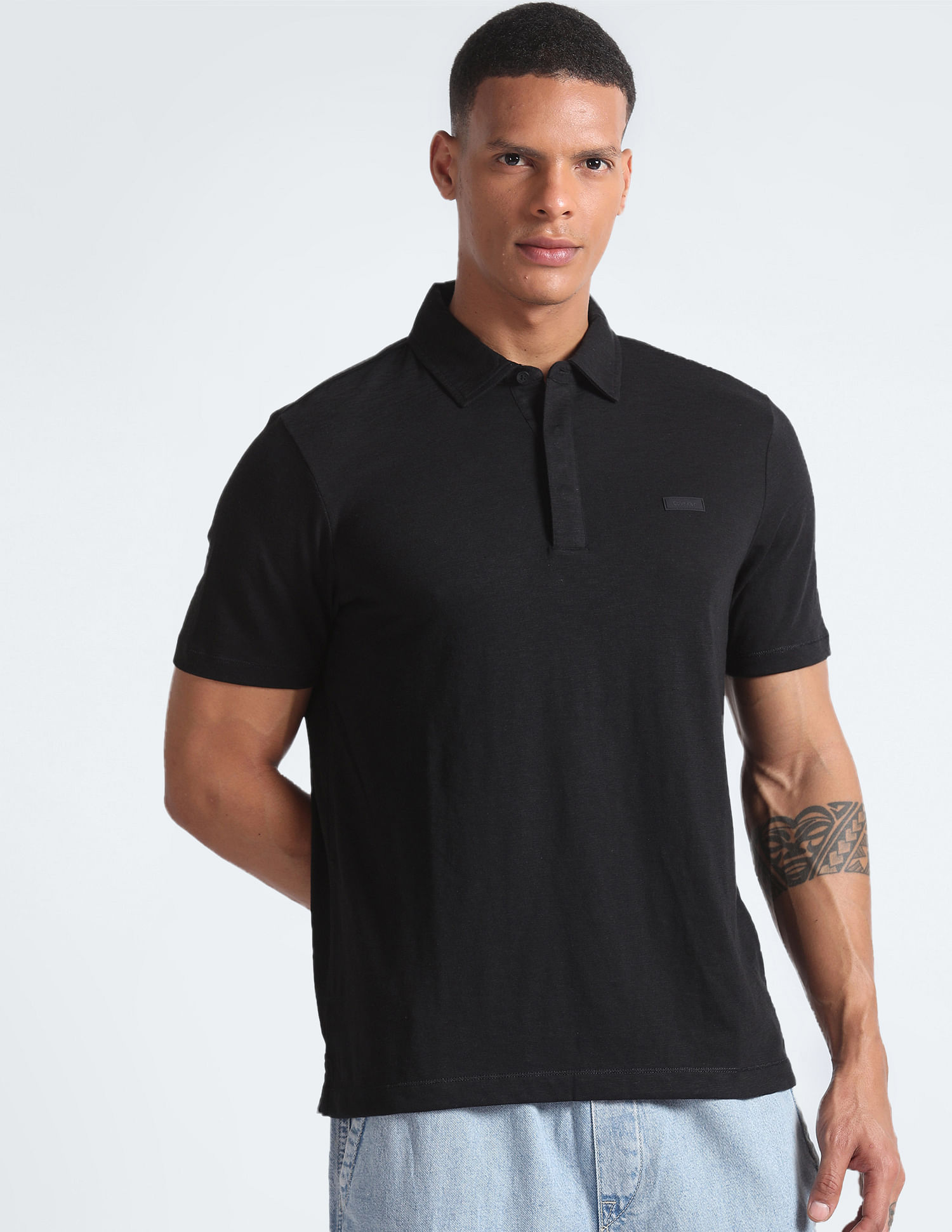 Lightweight black polo shirt hotsell