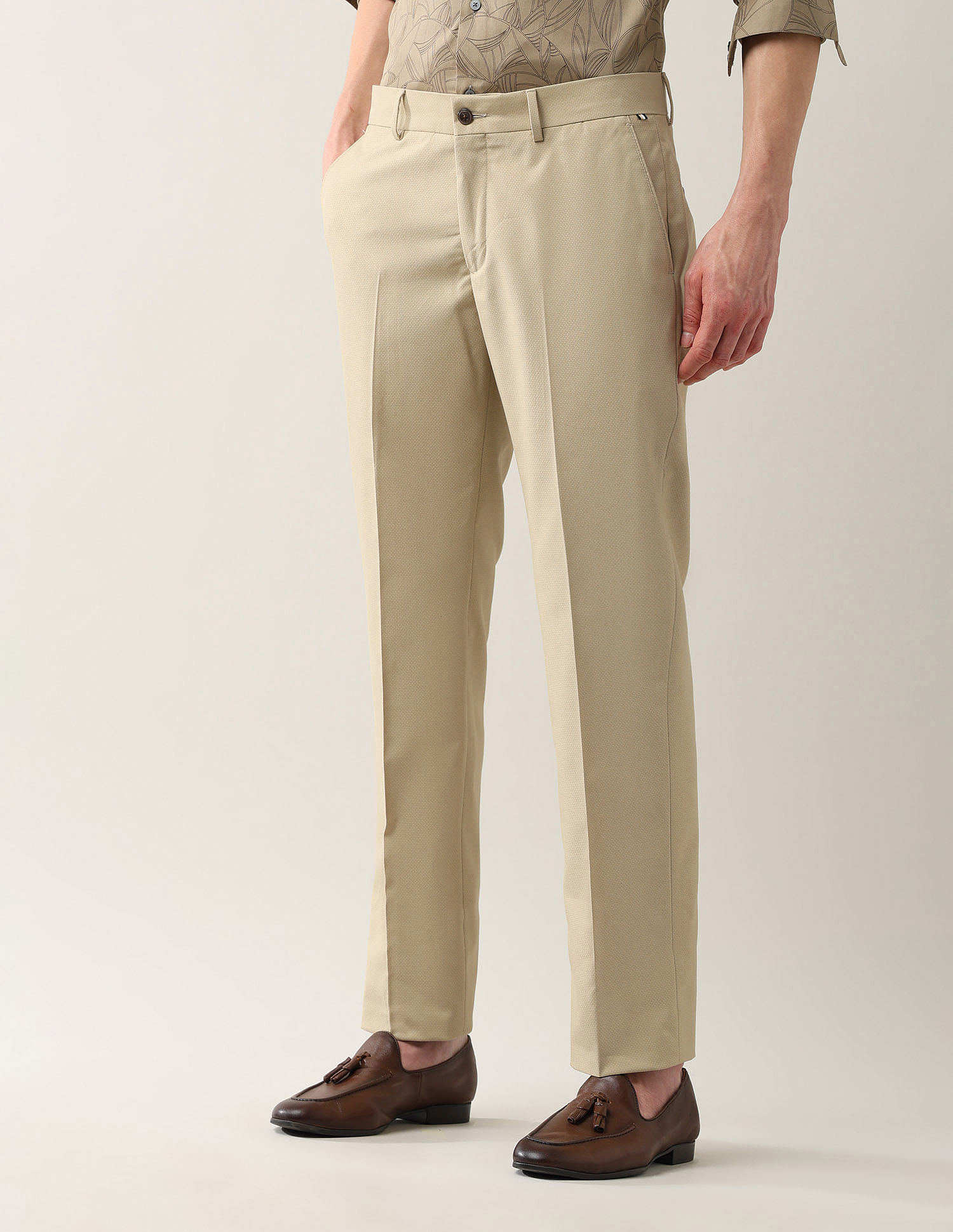 Arrow Newyork Regular Fit Textured Smartflex Trousers