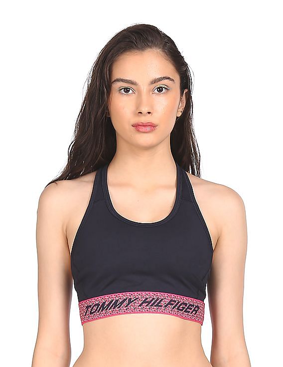 Tommy Hilfiger Sport Womens Logo Fitness Sports Bra Blue XXL