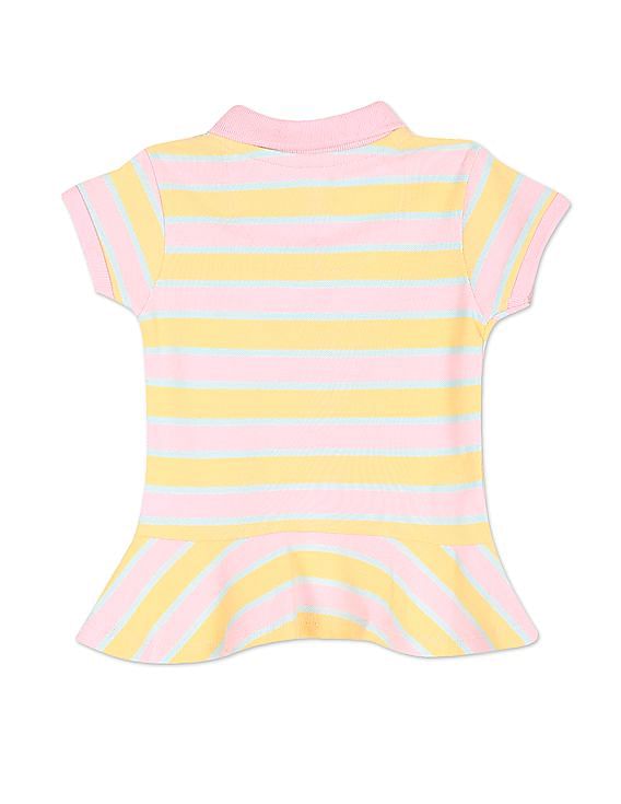U.S. Polo Assn. Kids Girls Flared Hem Striped Polo Shirt