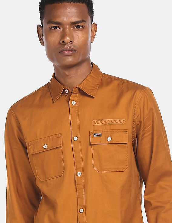 Tommy Hilfiger Men Mustard Slim Fit Solid Casual Shirt